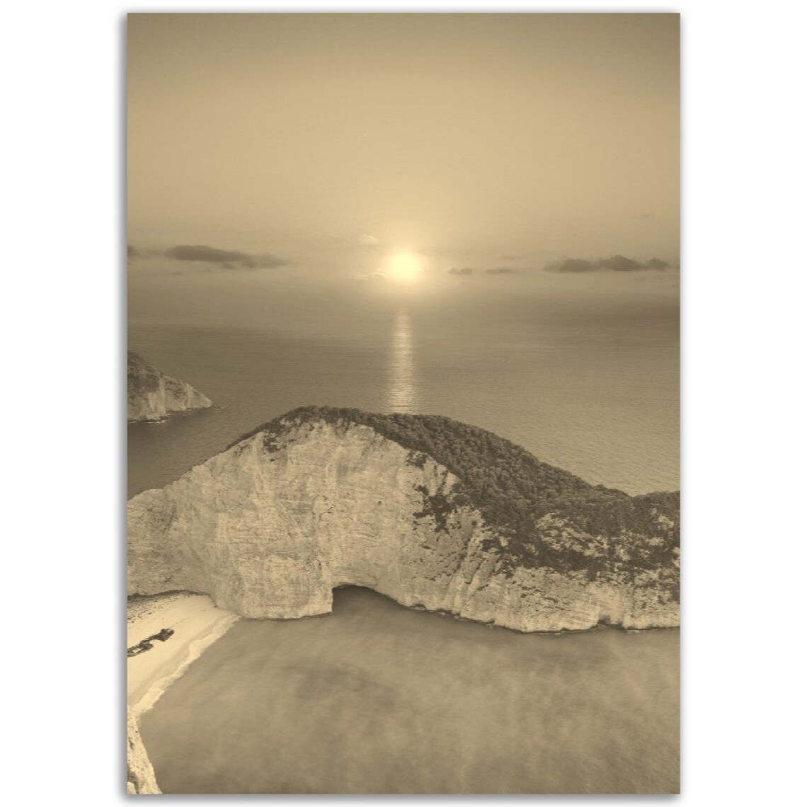 Zakynthos Greece Vintage Sepia Sea Cliffs Arch Coastal Travel Poster