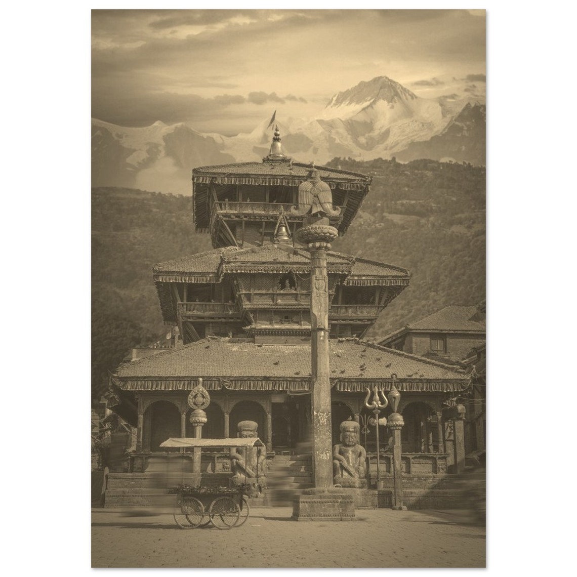 Kathmandu Nepal Himalayan Temple Vintage Sepia Photography Poster