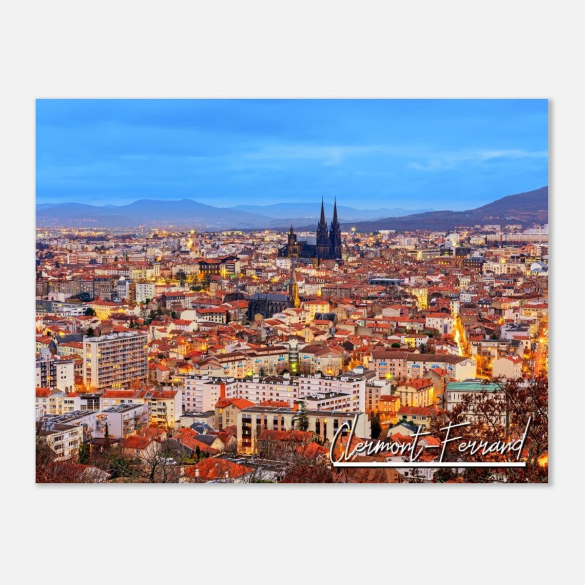 Clermont-Ferrand France Cathedral City Night Skyline Travel Poster