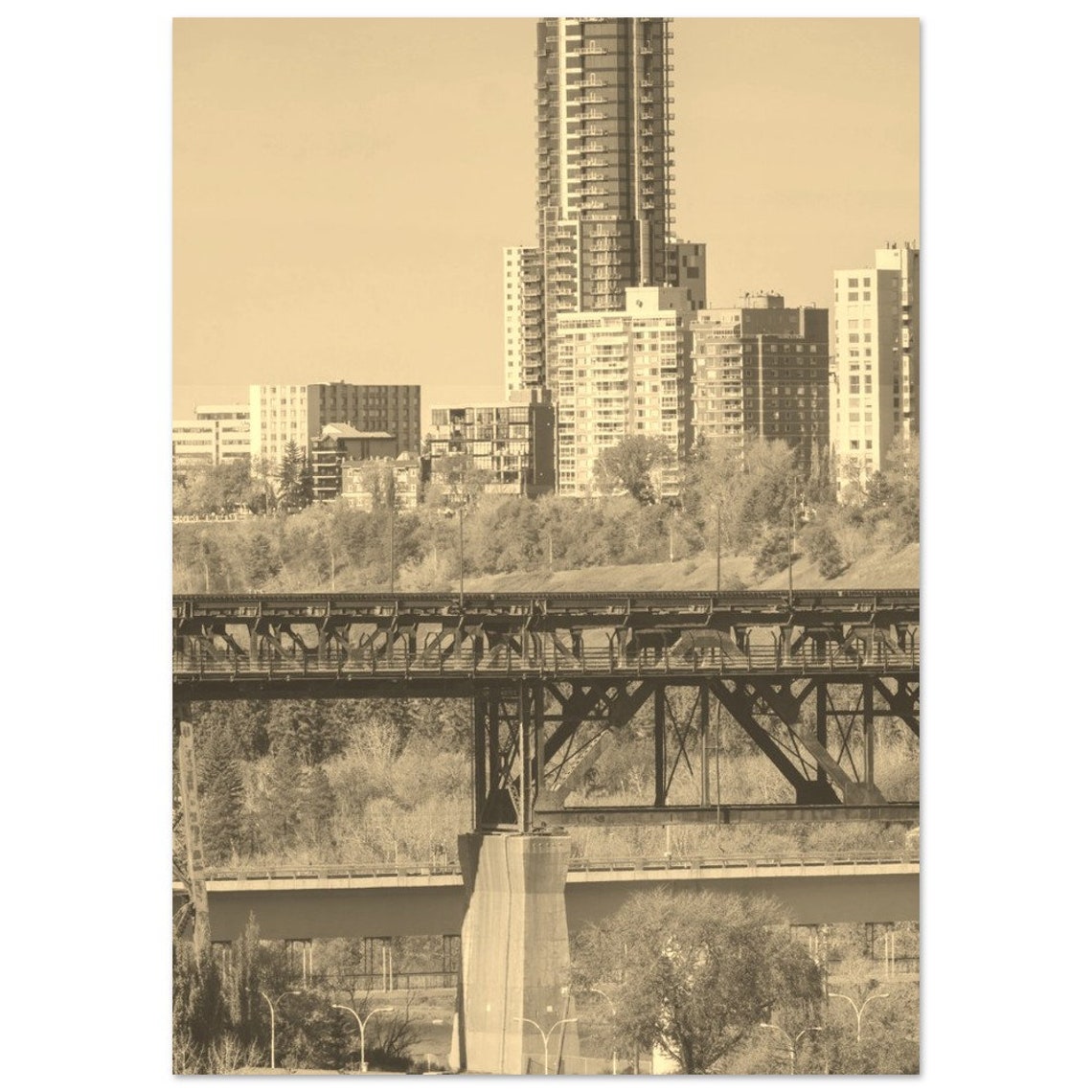 Vintage Edmonton Alberta Skyline Sepia High Level Bridge Poster