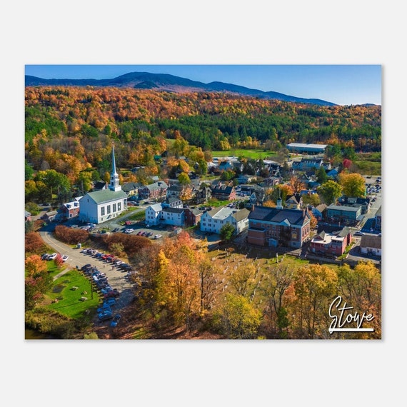 Stowe Vermont Aerial Autumn Fall Foliage Town Landscape Photo Poster