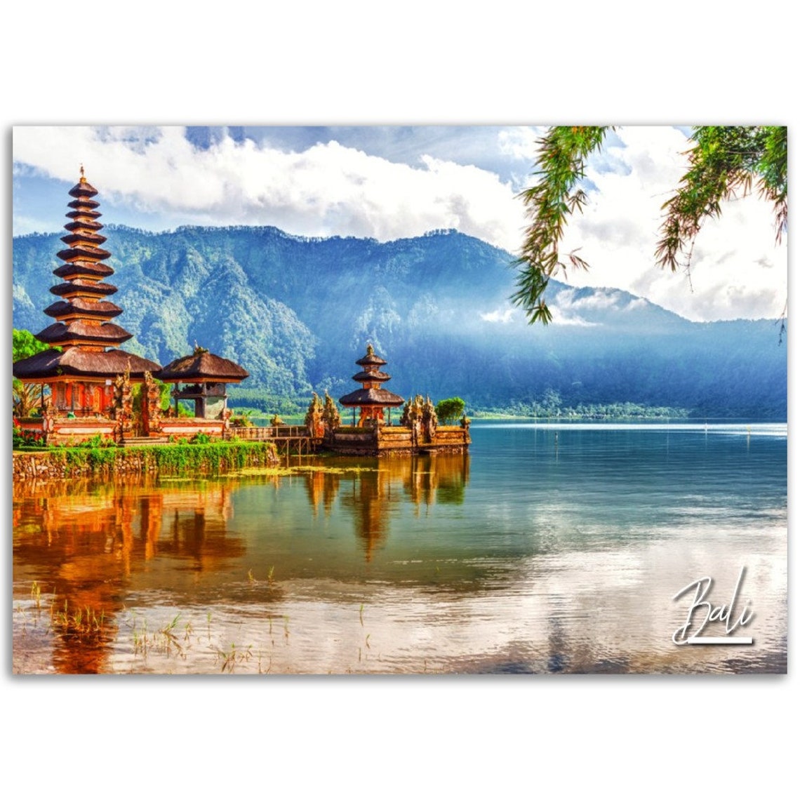 Bali Ulun Danu Beratan Water Temple Lake Mountain Reflection Poster