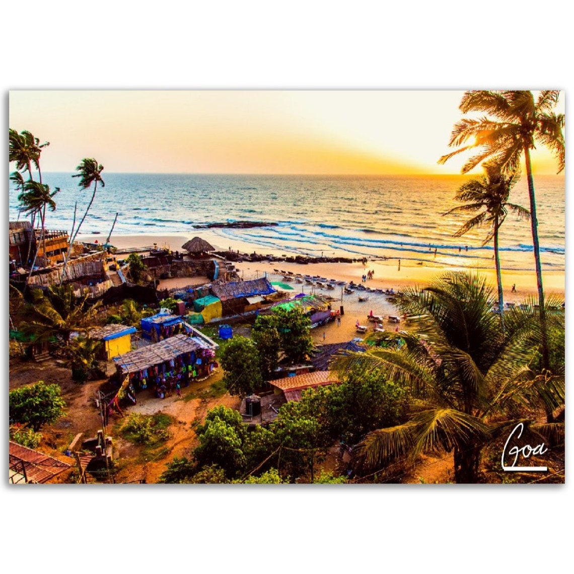 Goa India Tropical Sunset Beach Palm Trees Ocean View Travel Poster