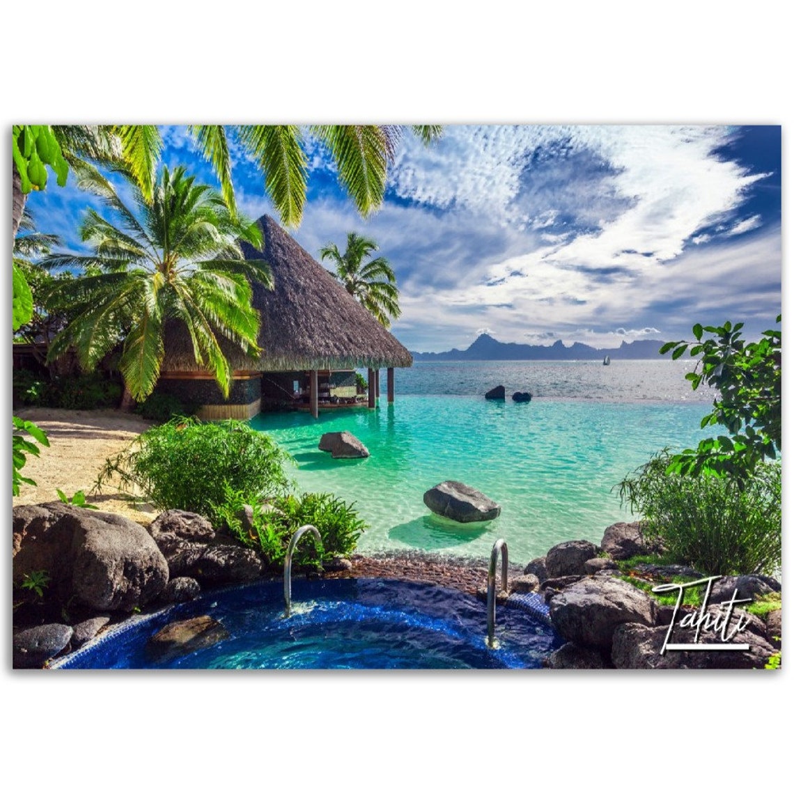 Tahiti Tropical Lagoon Overwater Bungalow Infinity Pool Travel Poster