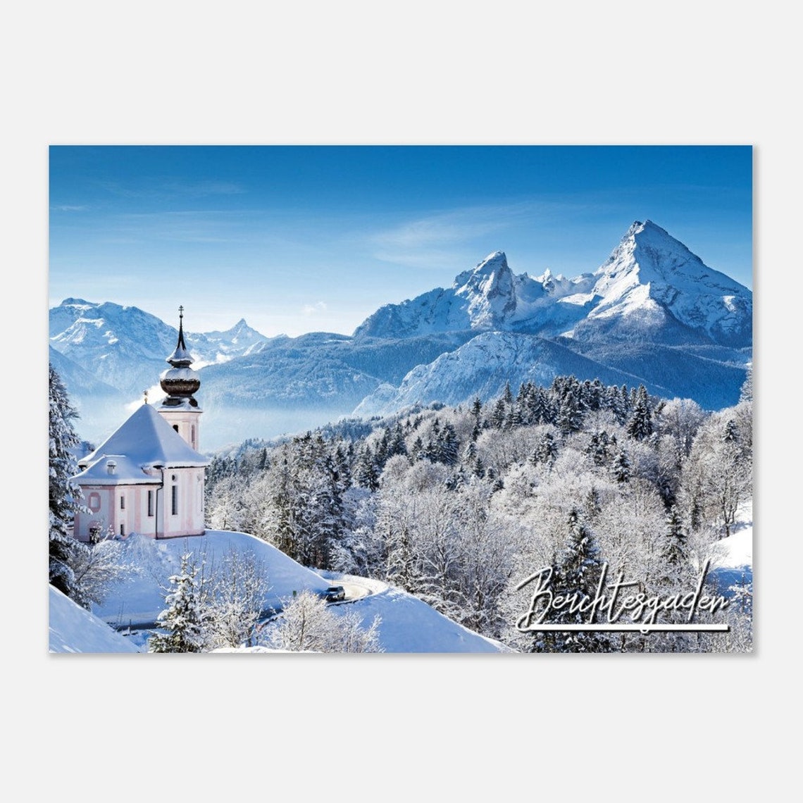 Berchtesgaden Germany Winter Alps Snow Church Mountain Photo Poster