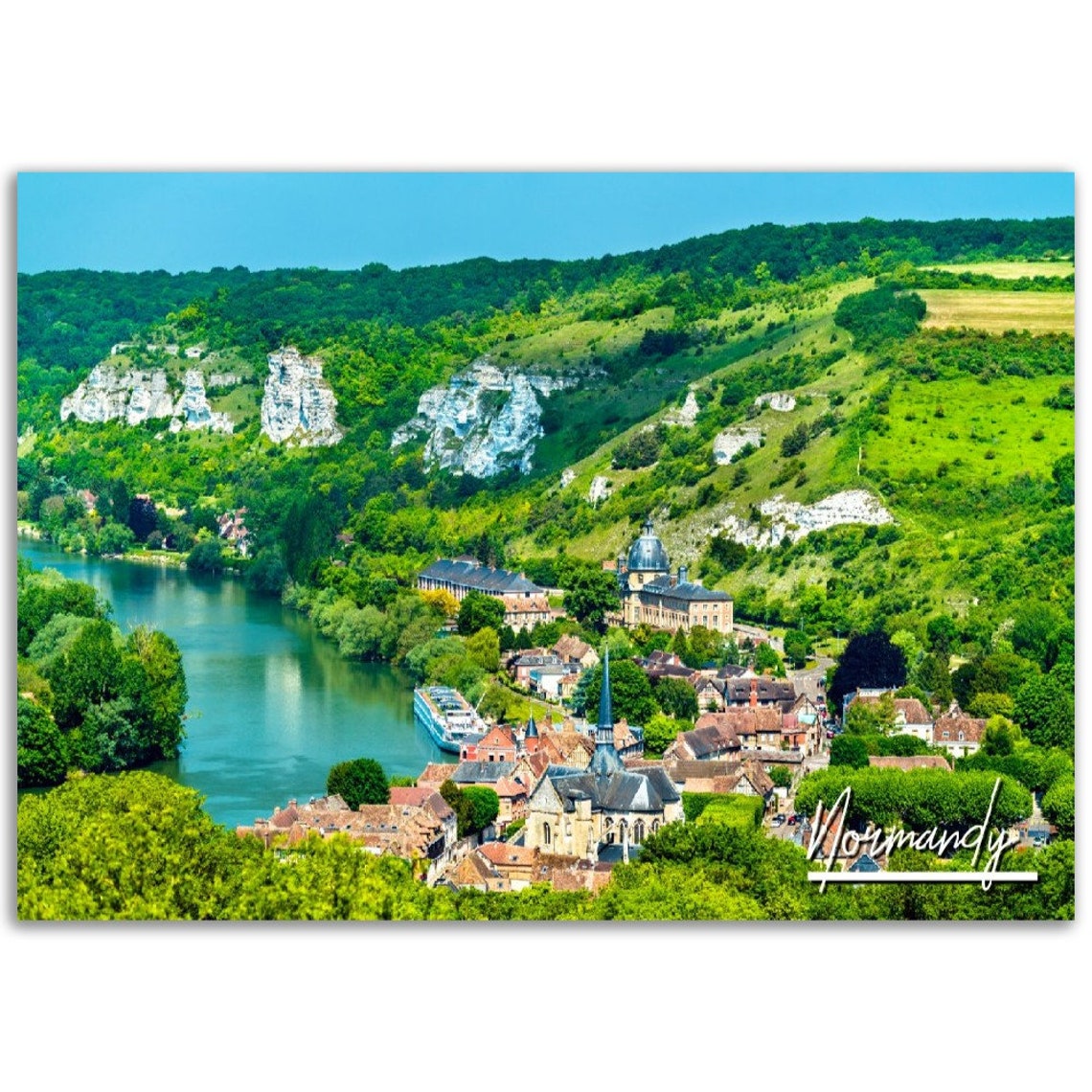 Normandy France Countryside Photo Poster Seine Valley White Cliffs Art
