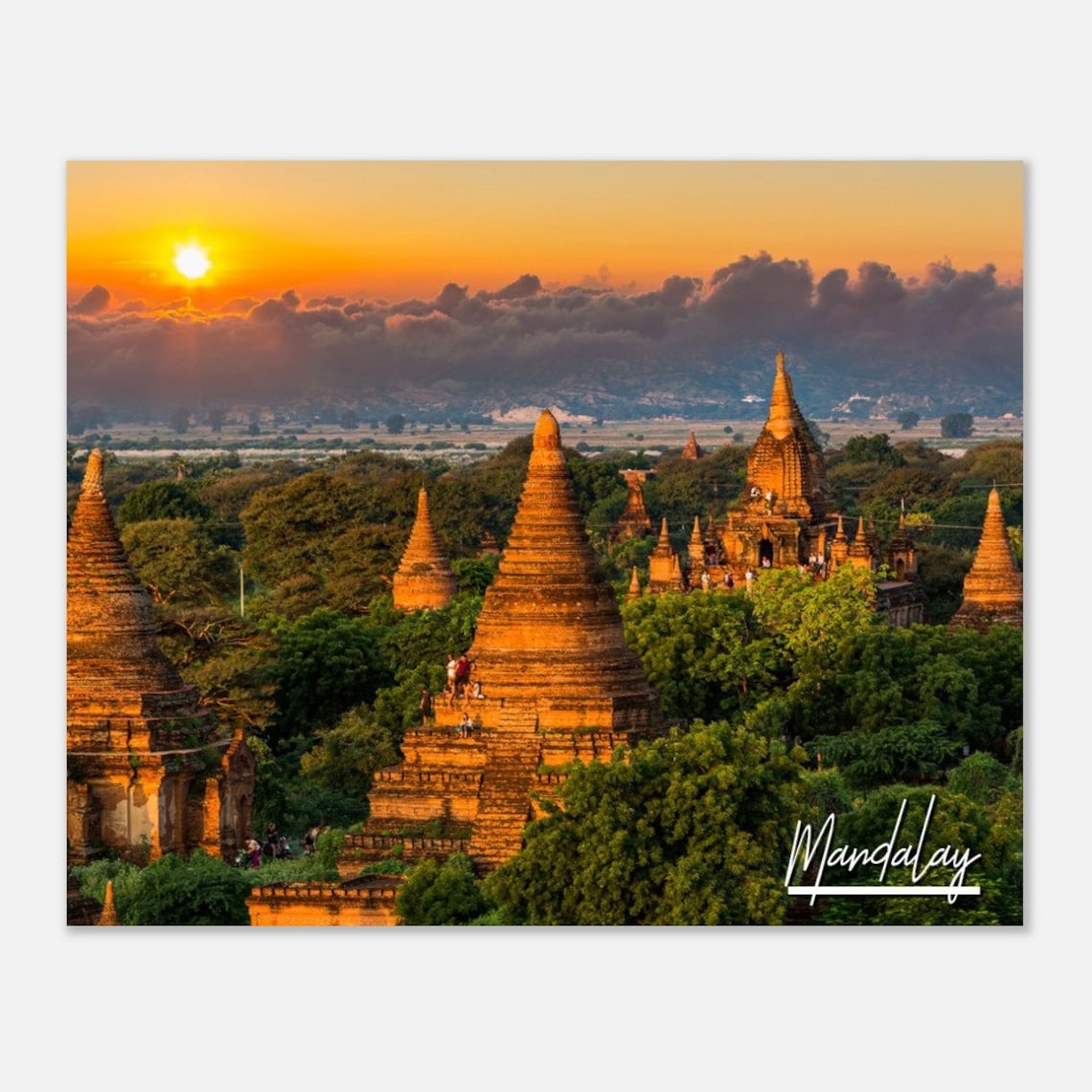 Mandalay Ancient Temple Spires Sunset Myanmar Asia Travel Poster
