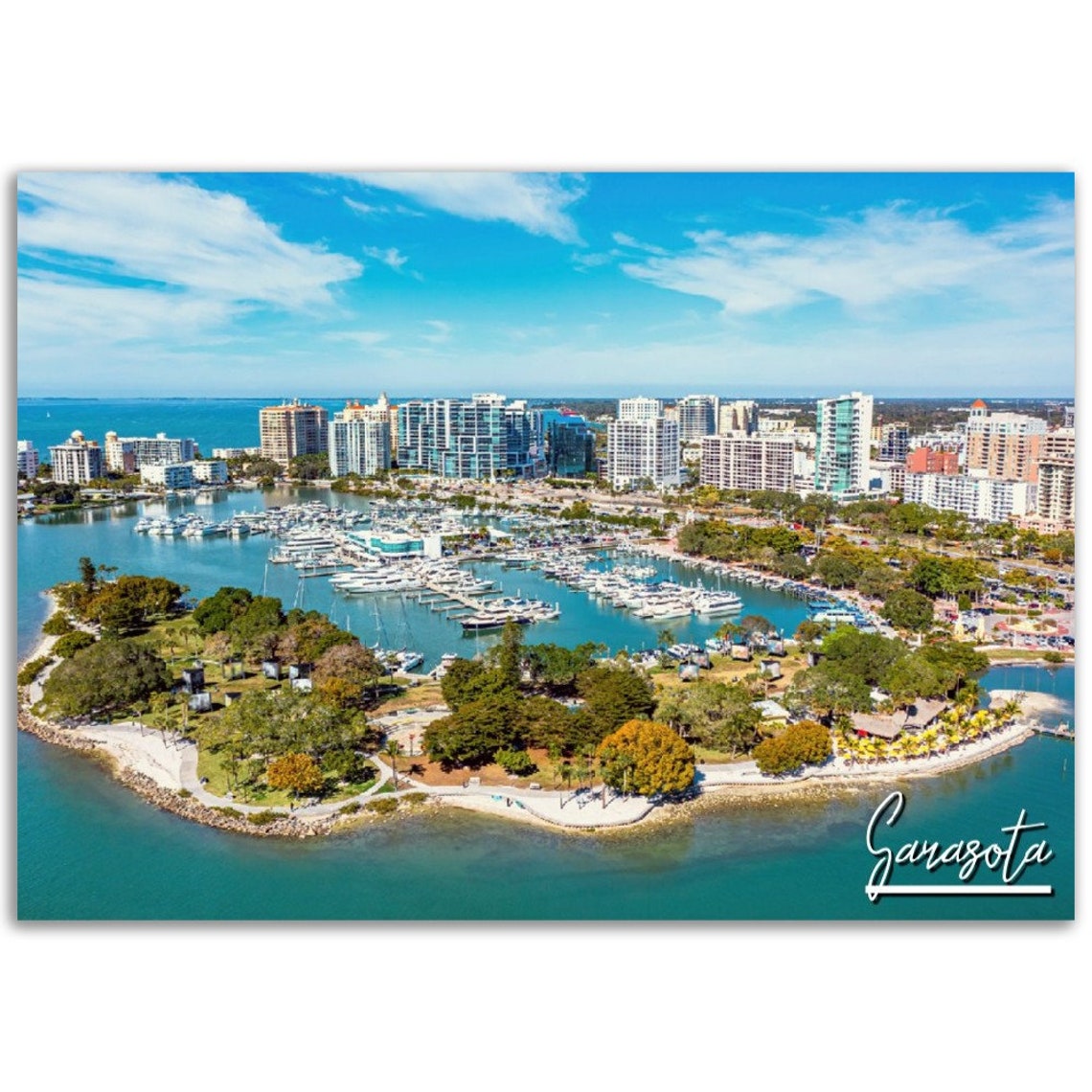 Sarasota Bayfront Marina Aerial Florida Coastline Travel Poster