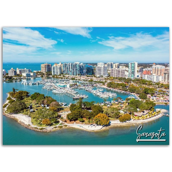 Sarasota Bayfront Marina Aerial Florida Coastline Travel Poster