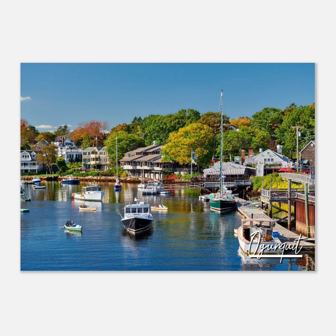 Ogunquit Maine Coastal Travel Poster with Harbor Boats Photo Art