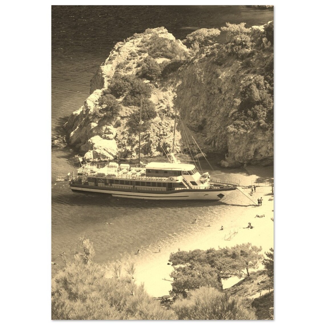 Vintage Karpathos Greece Travel Poster, Sepia Print