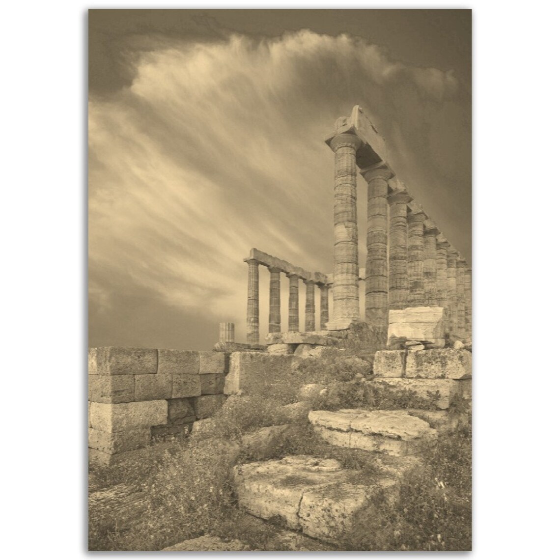 Vintage Athens Sepia Ancient Greek Temple Columns Travel Poster