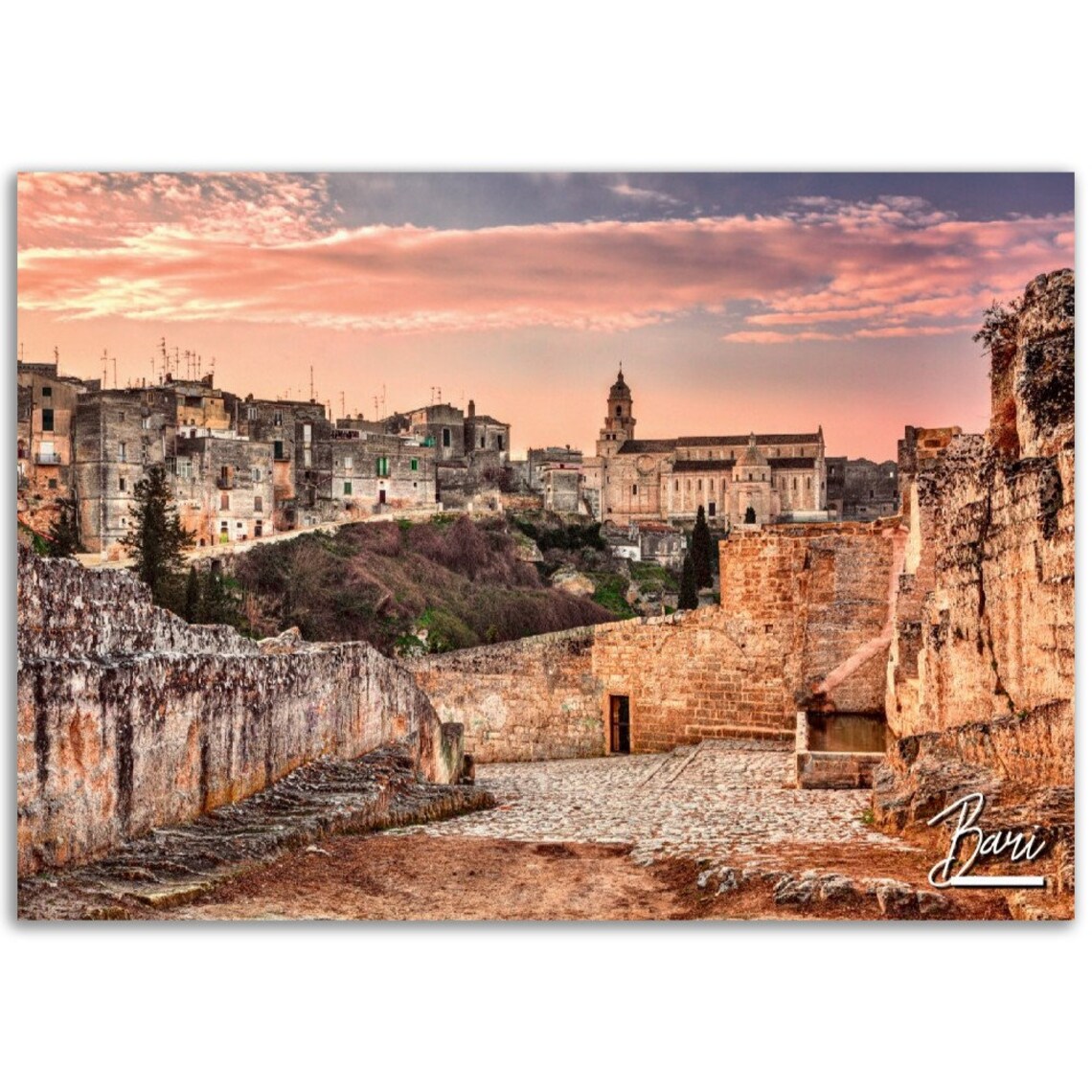 Bari Italy Historic Old Town Sunset Stone City Travel Poster