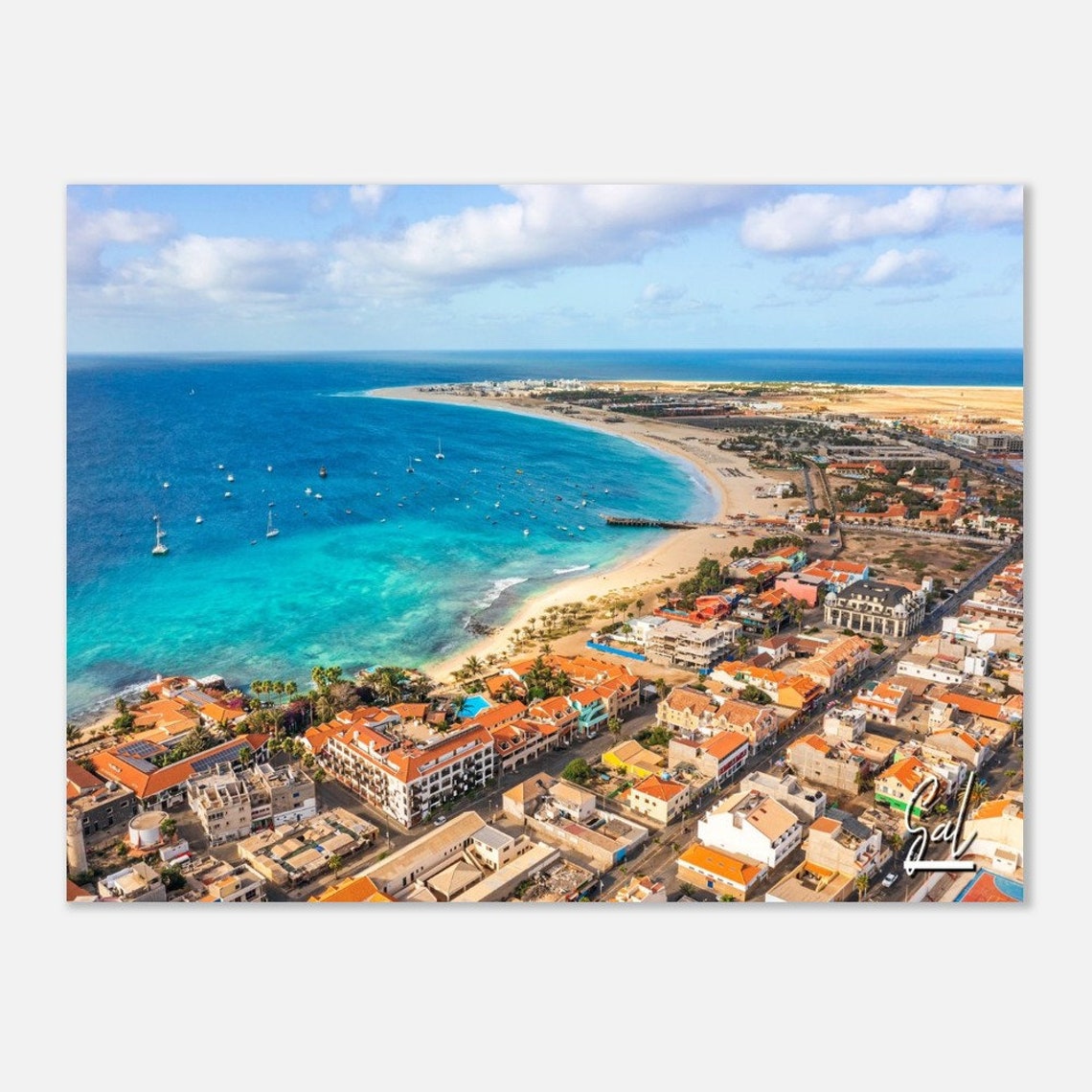 Sal Cape Verde Turquoise Bay Aerial Beach Coastal Travel Poster