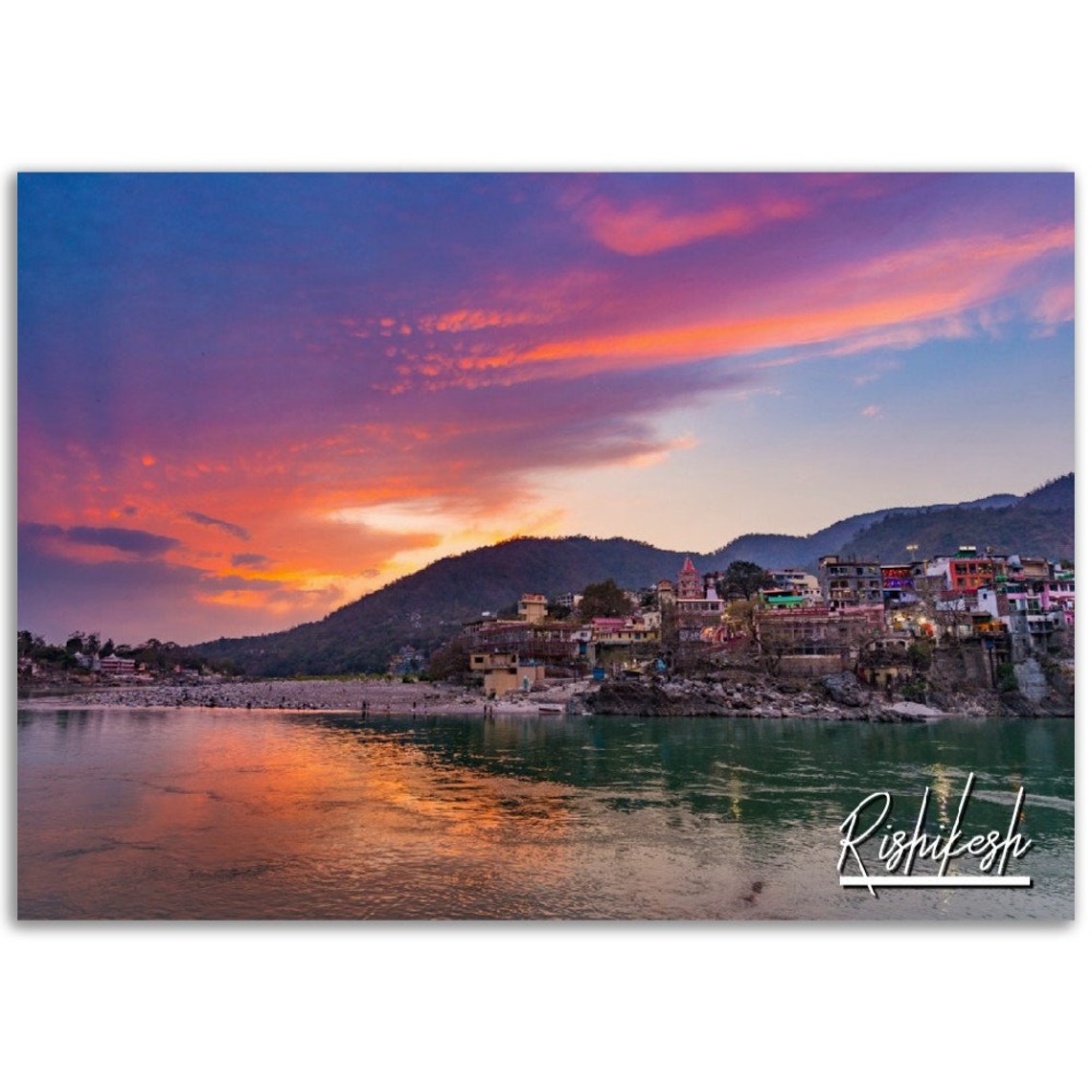Rishikesh India Ganges Sunset Riverside Town Colorful Travel Poster