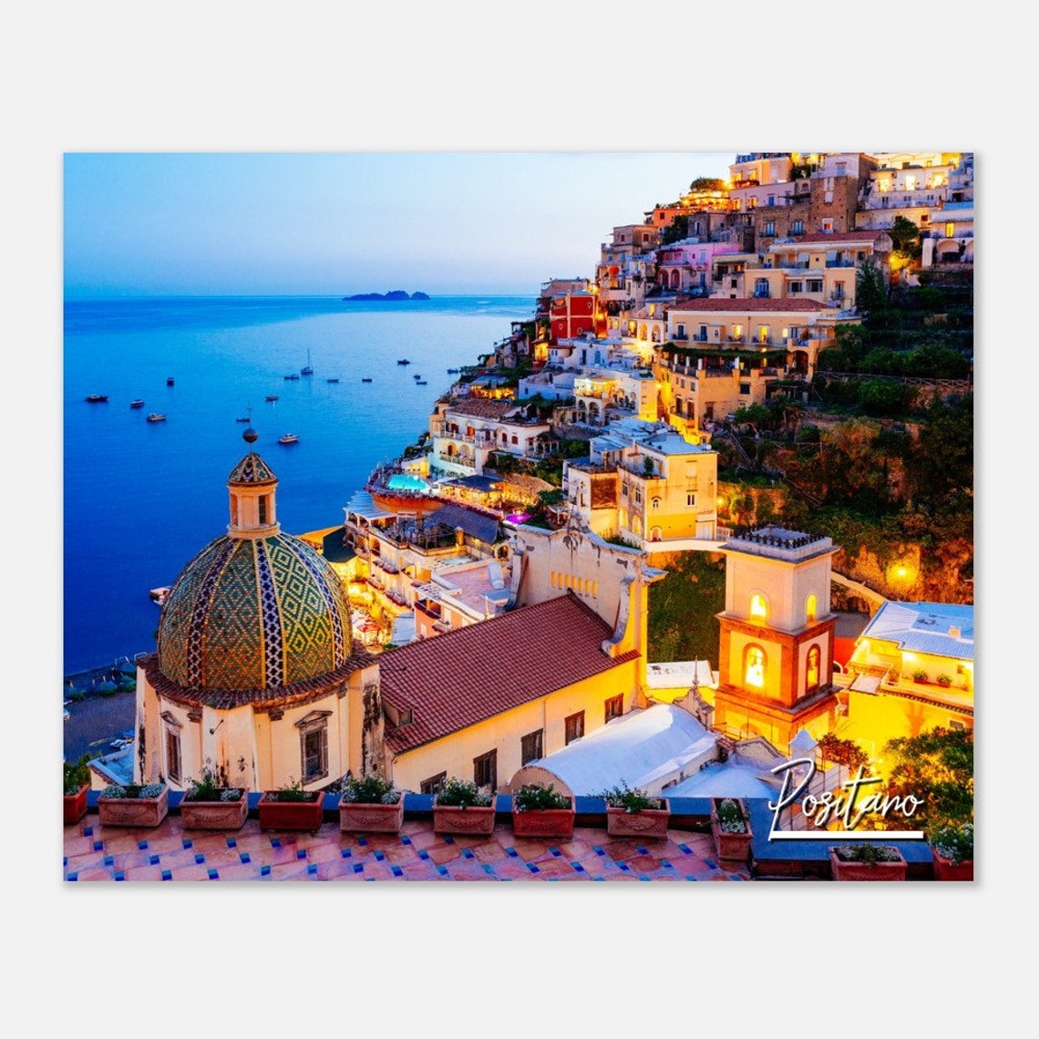 Positano Italy Amalfi Coast Cliffside Town Evening Travel Poster