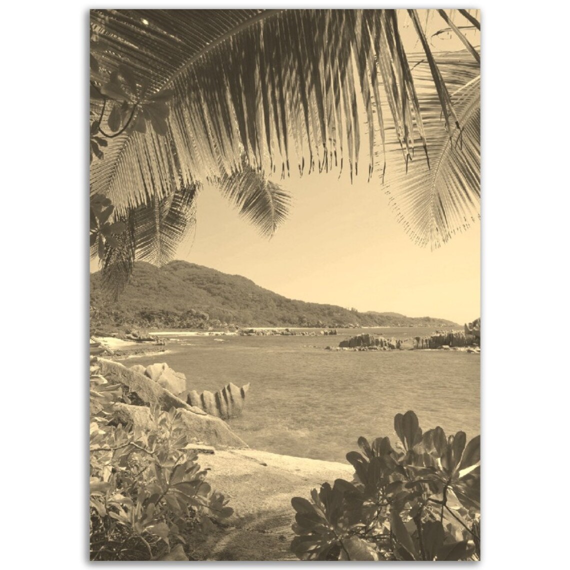 Vintage Seychelles Beach Poster Retro Sepia Tropical Wall Art