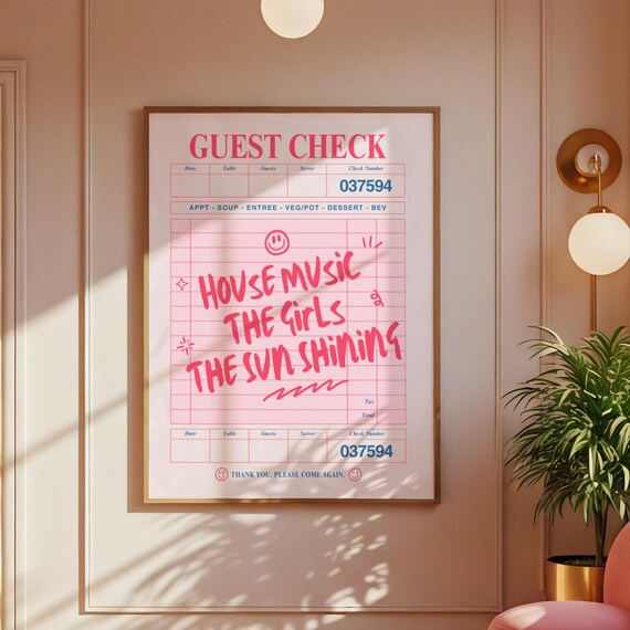 House Music Girls Sun Shining Red Guest Check Retro Party Poster
