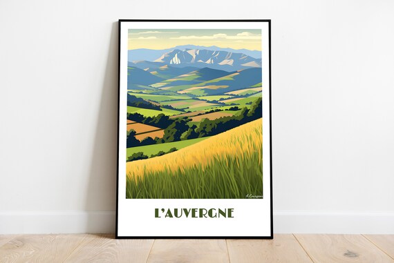Handmade Auvergne Poster Wall Art Retro Travel Framed Birthday Home Made Decor Gift Vector Illustration Print Painting Custom