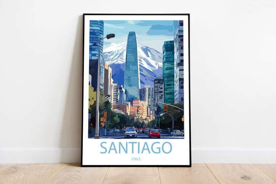 Handmade Santiago Chile Poster Wall Art Modern Travel Framed Birthday Home Made Decor Gift Vector Illustration Print Painting