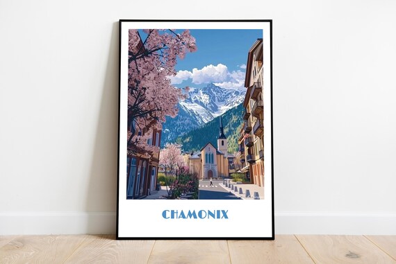 Handmade Chamonix Poster Wall Art Modern Travel Framed Birthday Home Made Decor Gift Vector Illustration Print Painting Custom