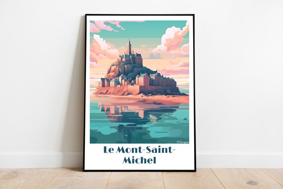 Handmade Mont Saint Michel Travel Poster For Vintage Art Lovers Brittany Gift Wall Decor Print Personalized Custom
