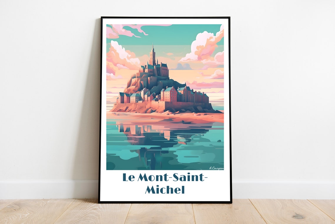 Handmade Mont Saint Michel Travel Poster For Vintage Art Lovers Brittany Gift Wall Decor Print Personalized Custom