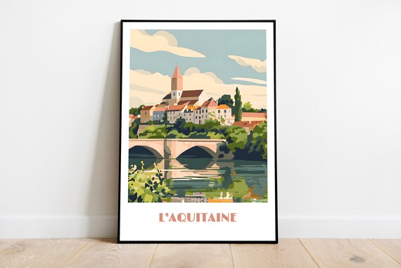 Handmade Aquitaine Poster Wall Art Modern Travel Framed Birthday Home Made Decor Gift Vector Illustration Print Painting Custom