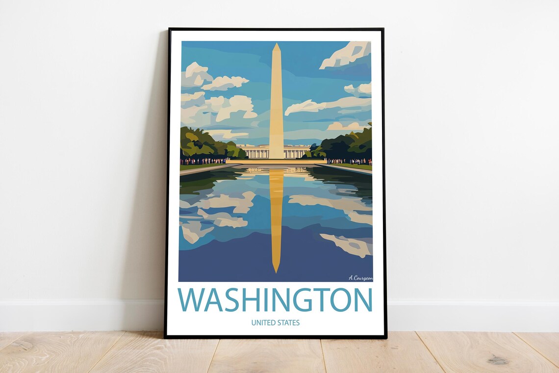 Washington Monument Reflecting Pool Iconic Landmark Travel Poster