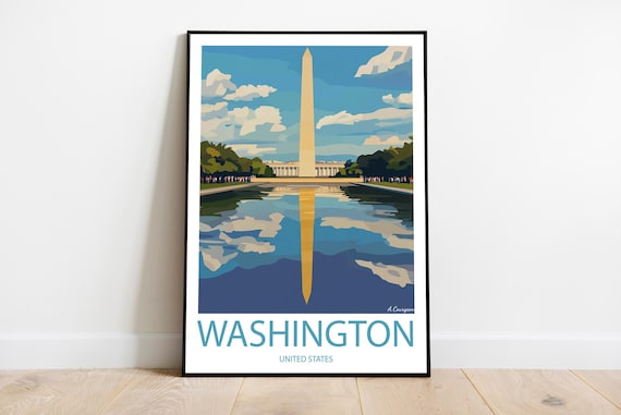 Washington Monument Reflecting Pool Iconic Landmark Travel Poster