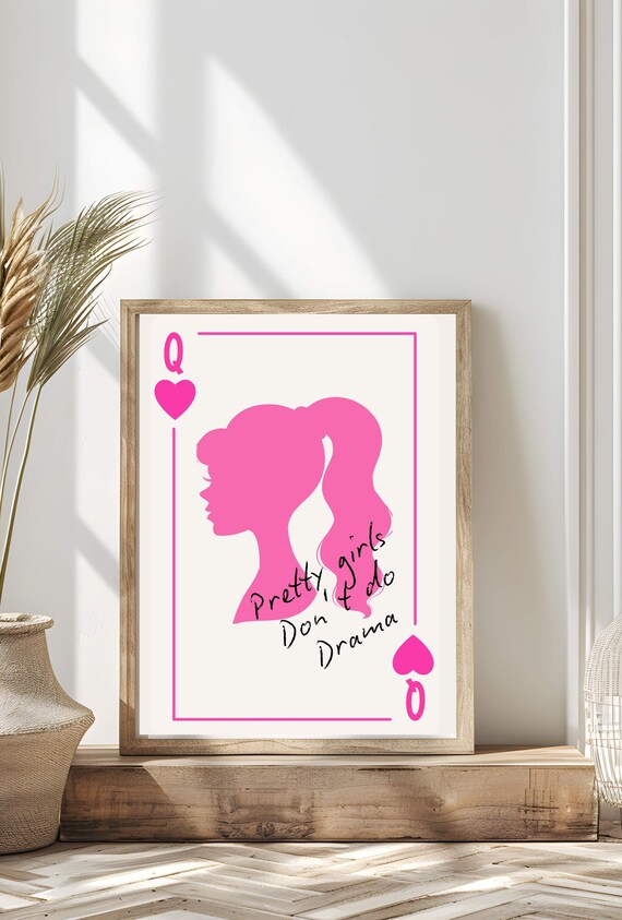 Pink Queen Of Hearts Silhouette Pretty Girls Quote Card Art Poster