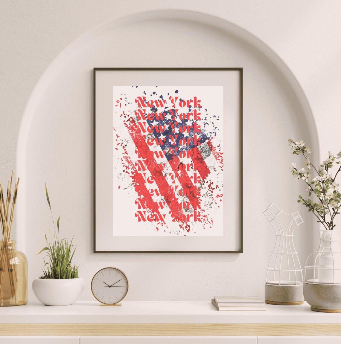 New York Typography Distressed American Flag Retro City Art Poster - Image 2