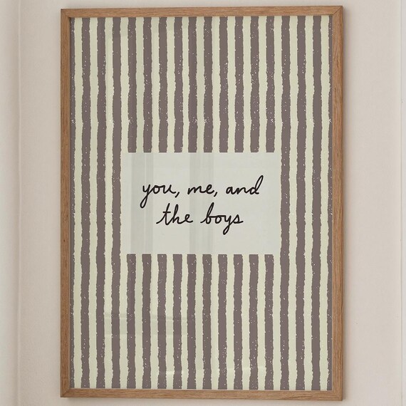 You Me And The Boys Print Neutral Retro Striped Wall Art Digital Download