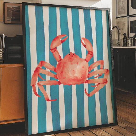 Nautical Crab Print Coastal Charm Kitchen Decor Aesthetic Retro Foodie Poster
