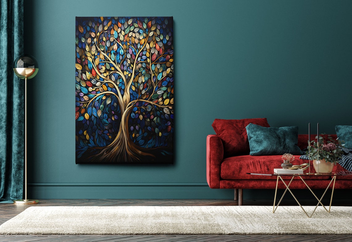 Colorful Mosaic Tree Of Life With Golden Branches Inspiring Art Poster - Image 2