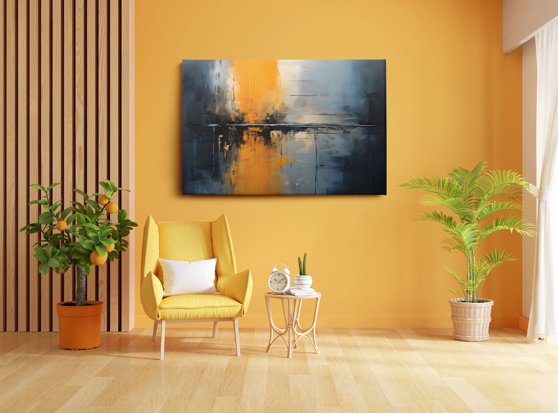 Navy Blue Orange Abstract Wall Art Modern Abstract Print Abstract Painting Ready To Hang - Image 2