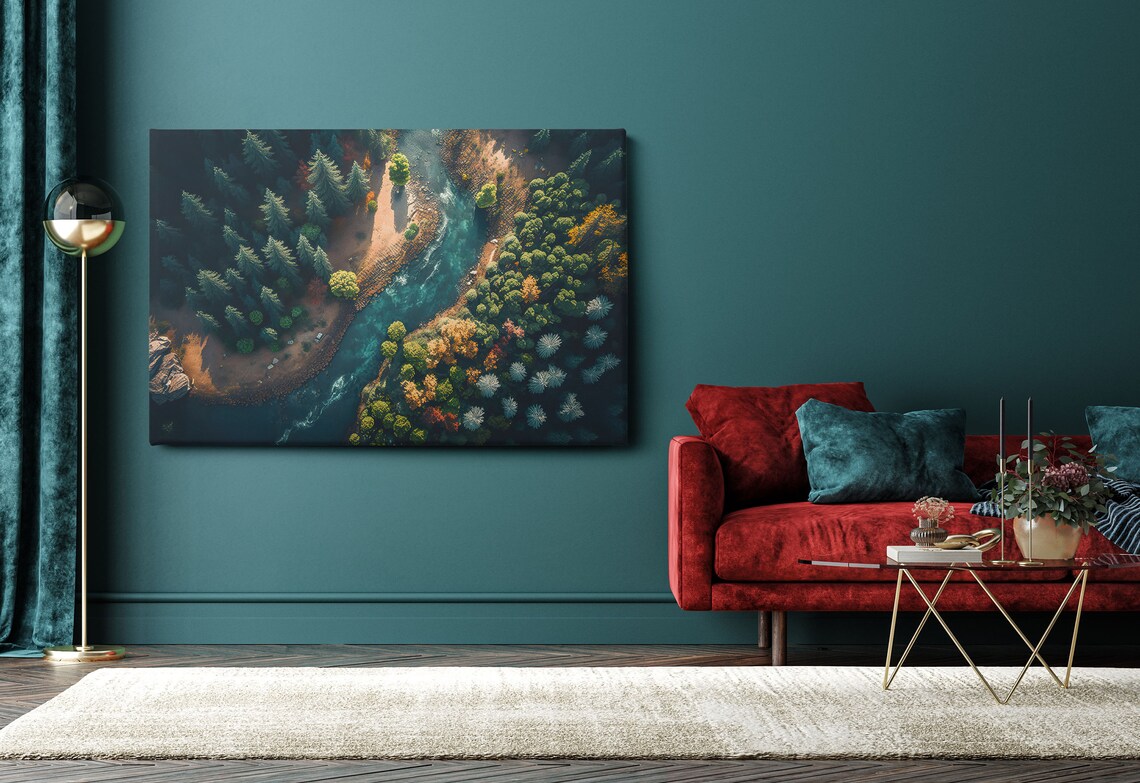 Forest And River Wall Art Pine Trees Print Inspiring Nature Painting Ready To Hang - Image 2