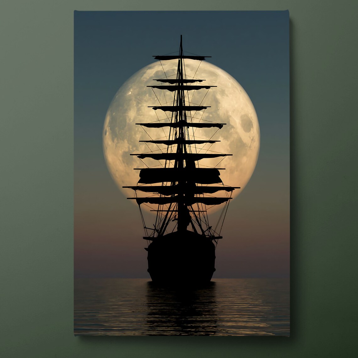 Pirate Ship Dark Night Moon Print, Wall Art
