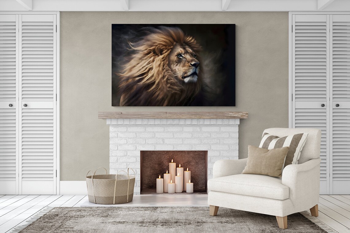 Majestic Lion Big Cat Portrait Wildlife Painting Animal Wall Art - Image 2