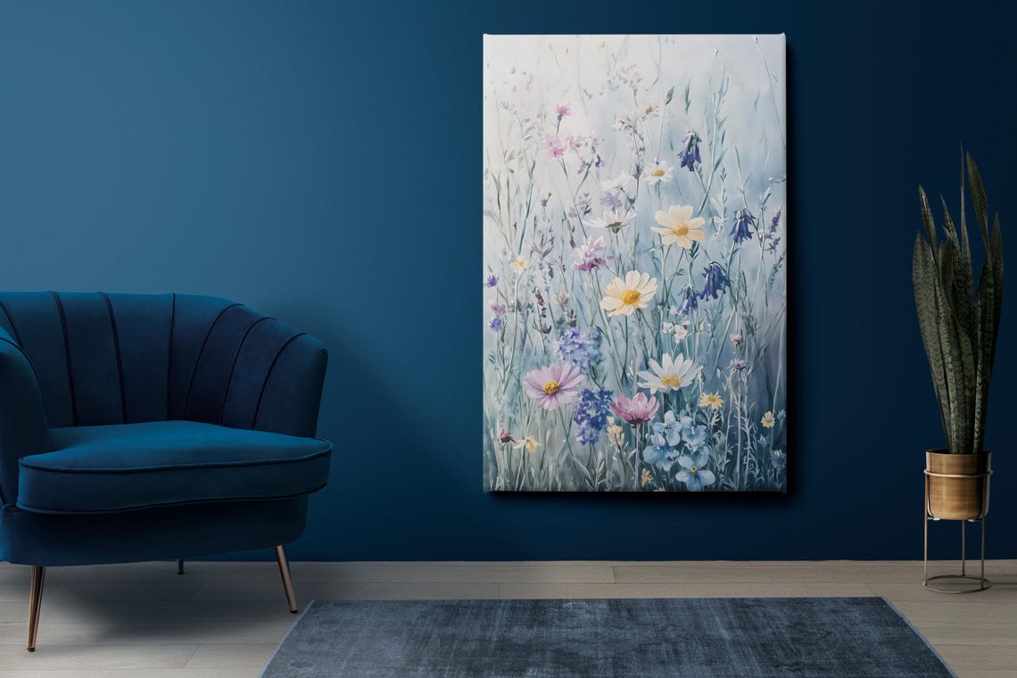 Wildflower Meadow Daisies Blue Blossoms Watercolor Botanical Wall Art - Image 2