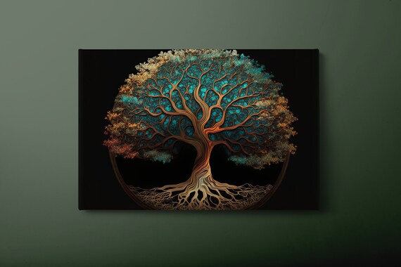 Tree Of Life Wall Art Black Background Life Of Tree Print Modern Inspiring Life Of Tree Painting Ready To Hang
