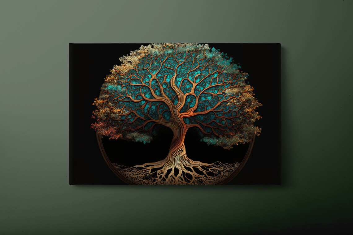 Majestic Tree Of Life On Black Background Golden Roots Nature Poster