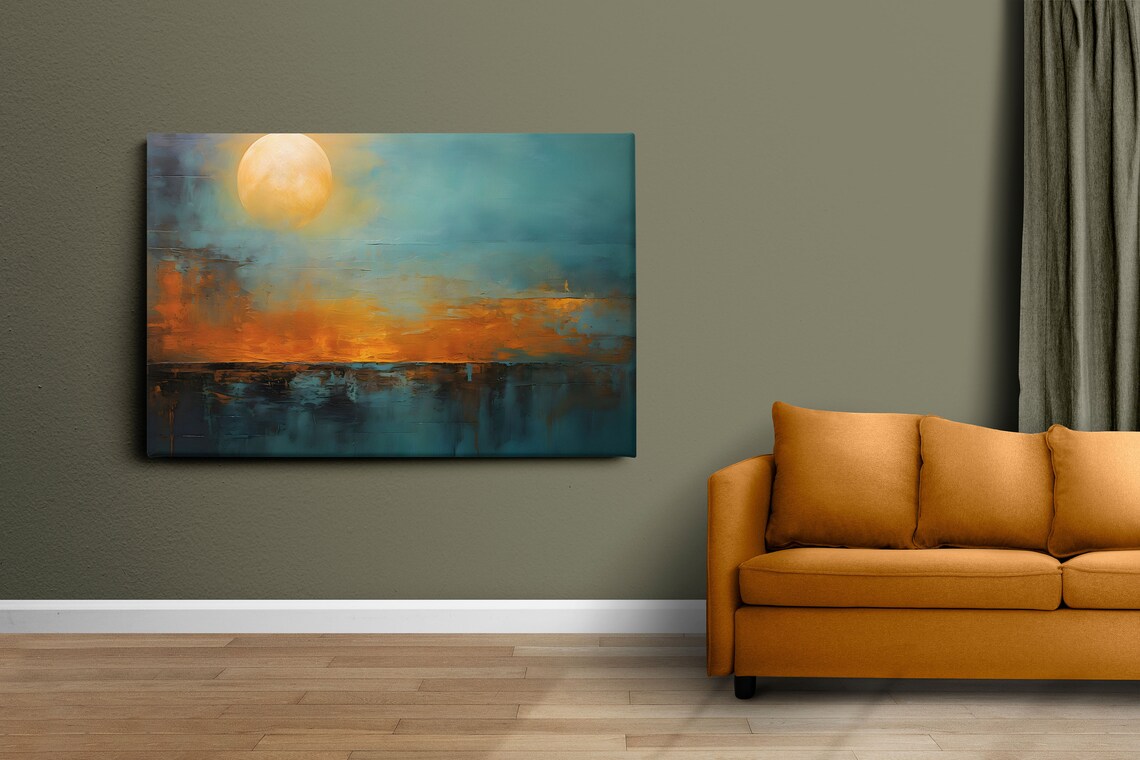 Blue Orange Abstract Sun Wall Art Modern Abstract Print Abstract Sun Painting Ready To Hang - Image 3