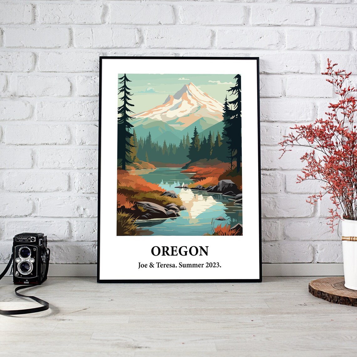 Oregon Mountain Lake Pine Forest Vintage Style Travel Art Poster - Image 2