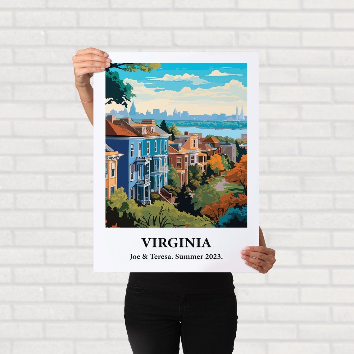 Virginia Row Houses River Skyline Vintage Style Travel Art Poster - Image 2