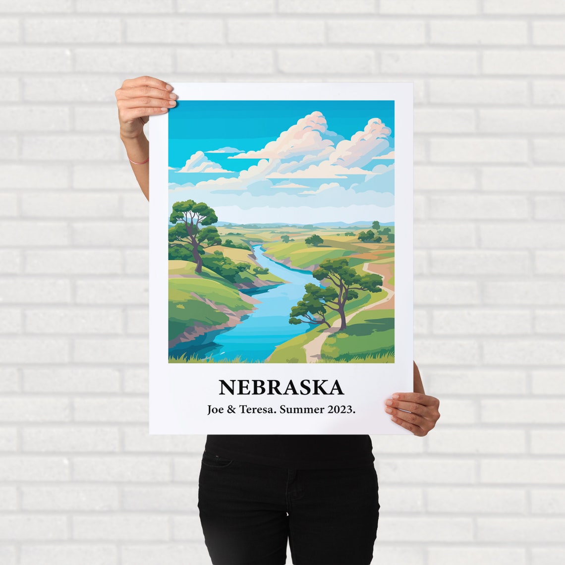 Nebraska Prairie River Green Hills Vintage Style Travel Art Poster - Image 2