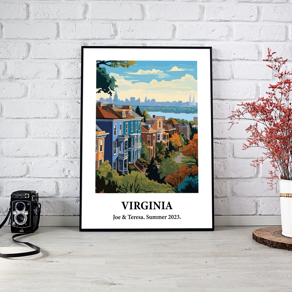Virginia Row Houses River Skyline Vintage Style Travel Art Poster
