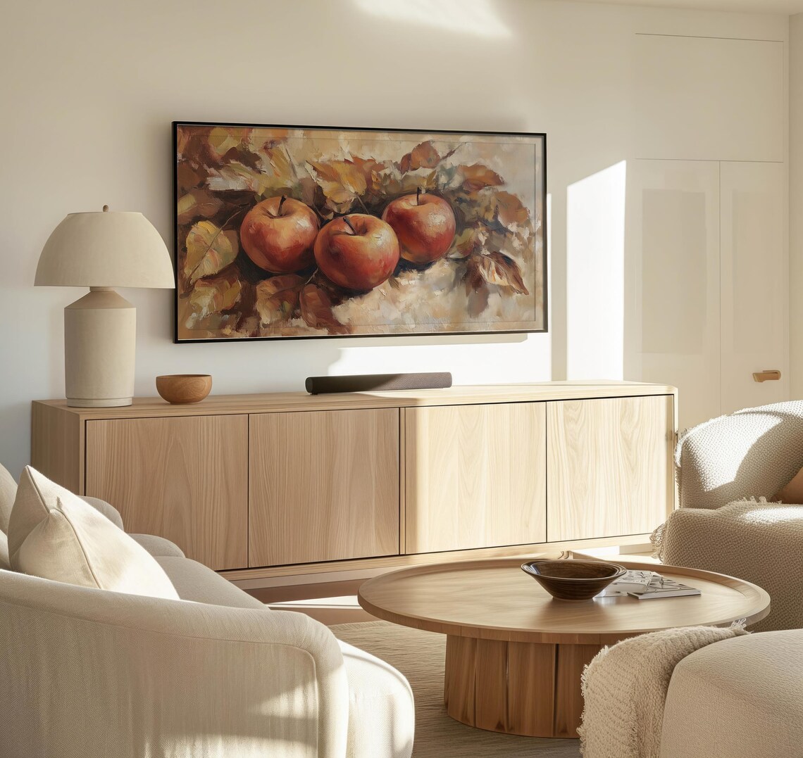 Rustic Apple Still Life Red Apples Autumn Leaves Warm Farmhouse Art - Image 3