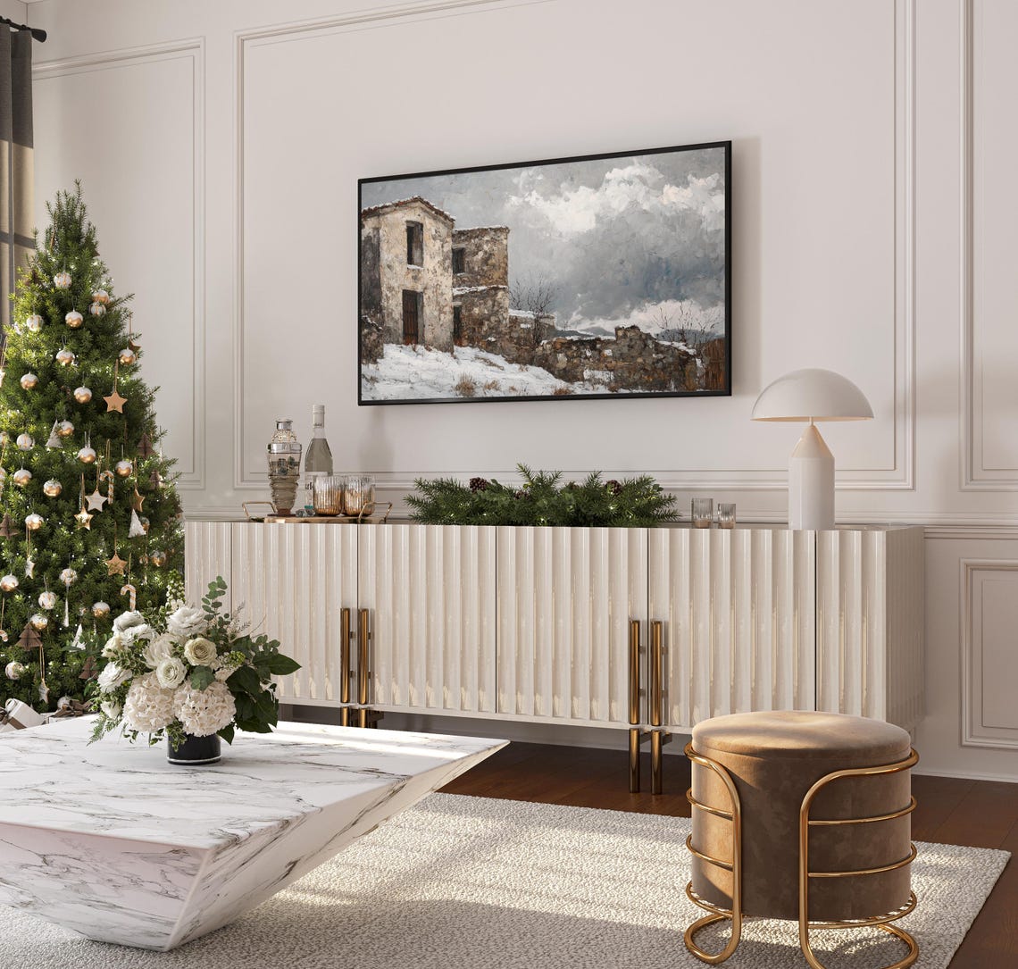 Winter Abandoned Stone House Tv Art Frame Tv Artwork Rustic Snowy Landscape For Hisense Tvs - Image 3