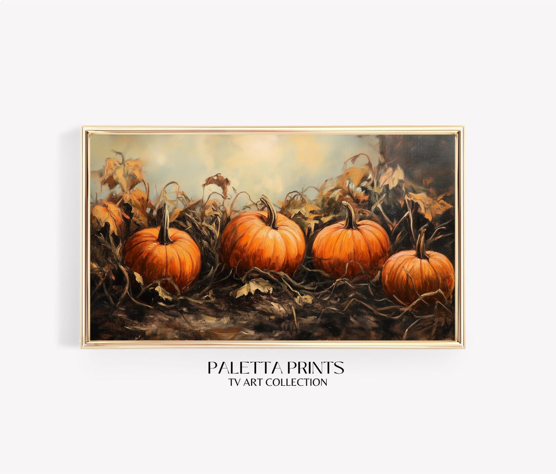 Deep Orange Pumpkins Dark Vines Moody Chiaroscuro Fall Art Poster